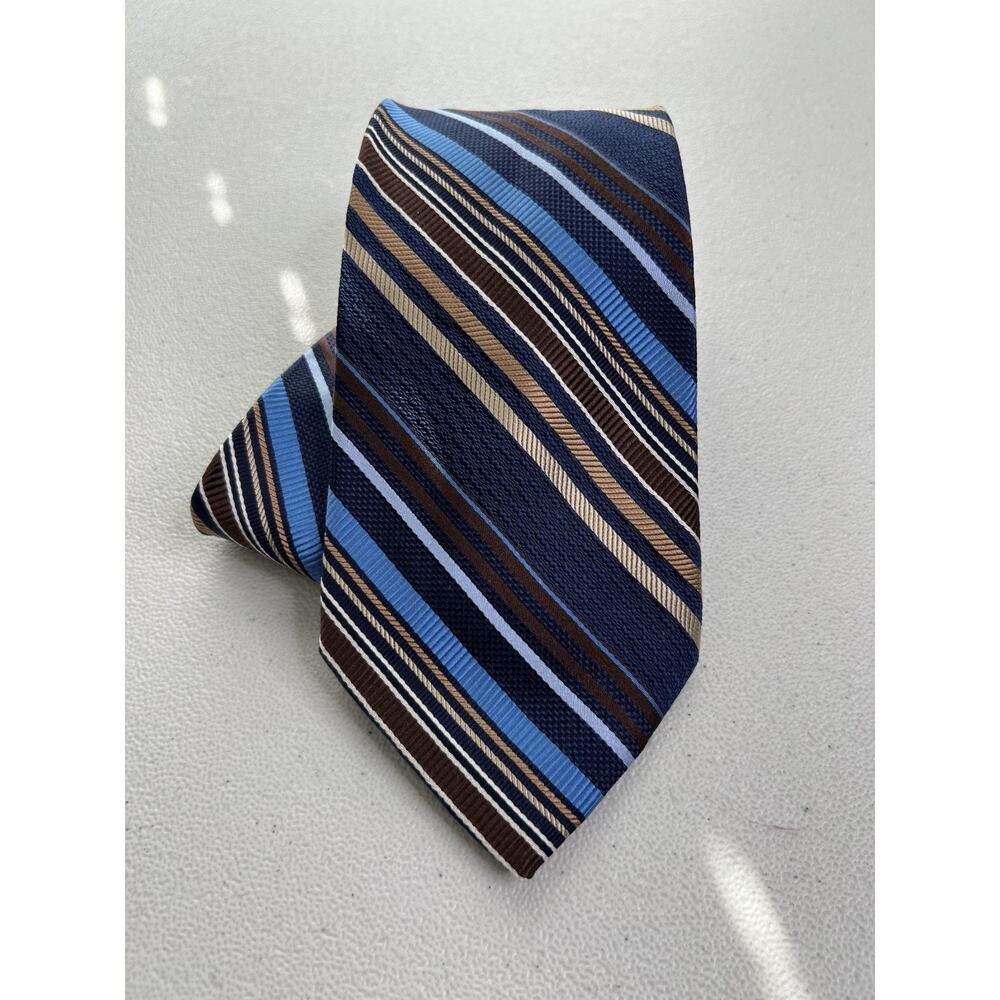 Bachrach Blue, Brown Striped Pattern 100% Silk Tie NWOT